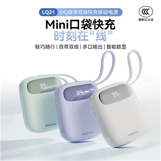 沃品10000mAh小Q自带双线快充移动电源LQ21